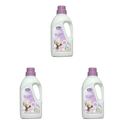 Image of Chicco Baby Liquid Laundry Detergent, 5X Stain & Germ Fighter, Kills 99% Of Germs, Dermatologically Tested For Effective & Gentle Cleaning, Delicate Flowers (1 L) (Pack of 3)