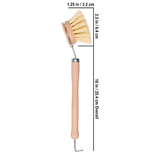 Image of Redecker Dish Brush, Tampico Fiber, 1-1 /2 Inch Round, 2 Pack - Wooden Dish Scrub Brushes for Everyday Cleaning, Untreated Beechwood, Made in Germany