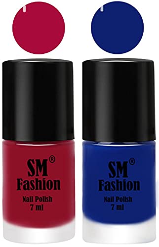 Image of Long Lasting Nail Polish | Nail Paint Combo 7 ml Each) - Set of 2 Raspberry-Blue