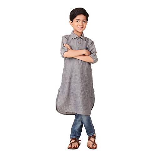 Fabindia Boy's Cotton Self Design Regular Kurta (1030728Grey_Grey