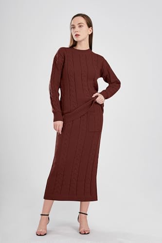 Image of utcoco Womens Sweater Sets Winter Chunky Cable Knit 2 Piece Outfits Sweater Skirt Set