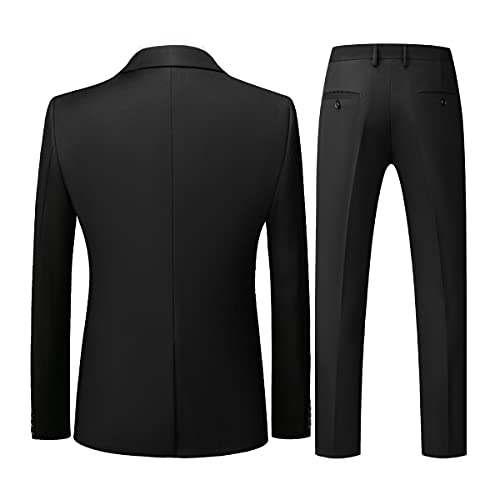 Mens 3 Piece Formal Suits Slim Fit Casual Tuxedo Suit Blazer Two Button Wedding Prom Jackets Vest&Trousers Black #TOP4