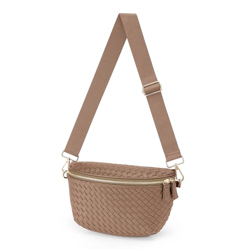 Image of KALIDI Woven Crossbody Bag for Women Travel Vegan Leather Belt Bum Bag | Fanny Packs for Woman Trendy Cross Body Sling Purse for Casual Everyday Daily Errands Shopping Trip Festival, Khaki