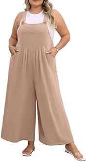 OLRIK Plus Size Jumpsuit for Women Wide Leg Adjustable Straps Overalls Loose Fit Romper with Pockets Spring Summer