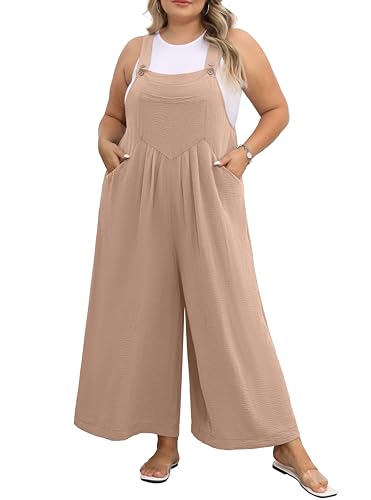 OLRIK Plus Size Jumpsuit for Women Wide Leg Adjustable Straps Overalls Loose Fit Romper with Pockets Spring Summer