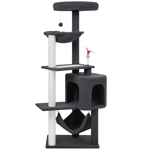 YUNIQUE Árbol para gatos con postes para rascar para gatos y hamaca grande, (60.2 pulgadas, gris)