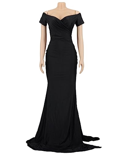 Image of Womens Off Shoulder Sexy V Neck High Split Long Maxi Dress, Formal Cocktail Party Evening Gown Mermaid Dress