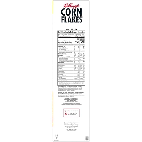 Image of Kellogg's Corn Flakes Breakfast Cereal, Kids Cereal, Family Breakfast, Giant Size, Original, 24oz Box (1 Box)