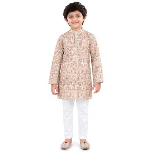 Image of Boys Cotton Full Sleeve Printed Kurta Pyjama Set, Chikankari Kurta Kids Ethnic wear Festive & Traditional Outfit | Boys Kurta Pajama Set