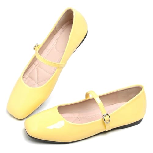 Hee grand Patent Leather Mary Jane Flats for Women Dressy Comfortable Square Toe Ankle Strap Ballet Flats Lightweight2