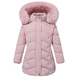 NAUYSWI Girls Winter Down Coat with Detachable Fur Hood, Kids Thickened Windproof Jacket for Skiing, Sledding