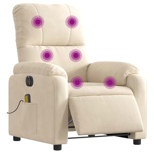 vidaXL Massagesessel, Sessel Elektrisch, Relaxsessel mit Liegefunktion Vibrationsfunktion, Fernsehsessel Liegesessel, Beige Mikrofasergewebe