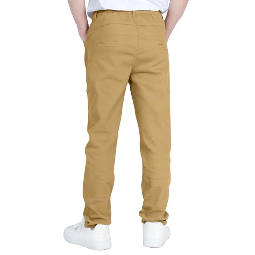 Boys' Stretchy Pull on Chino Pants Kids School Uniform Twill Pants Straight Leg Elastic Waist Trousers with Pockets4