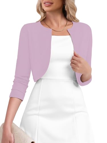 Image of Heymoments Women's 3 /4 Sleeve Casual Shrugs Lightweight Open Front Cropped Cardigan for Dresses