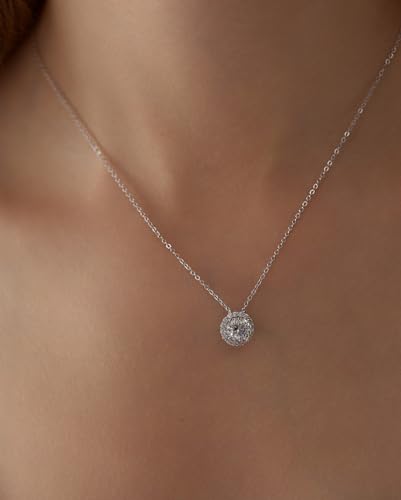 Simulated Diamond Pendant Necklace for Women Sterling Silver Solitaire Moissanite Dainty Choker Necklaces2