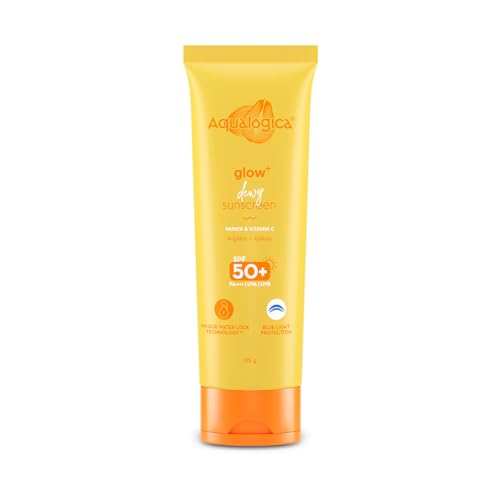 Aqulaogica Glow+ Dewy Sunscreen Gel SPF 50+ PA++++ with Papaya & Vitamin C | UVA/B & Blue Light Protection | Anti-Pollution Factor (APF) Technology | In-Vivo Tested | No White Cast | 125 g