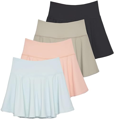 Real Essentials 4 Pack: Women's High Waisted Tennis Skirts Skater Skort Tummy Control Golf Shorts Pockets (Available in Plus)