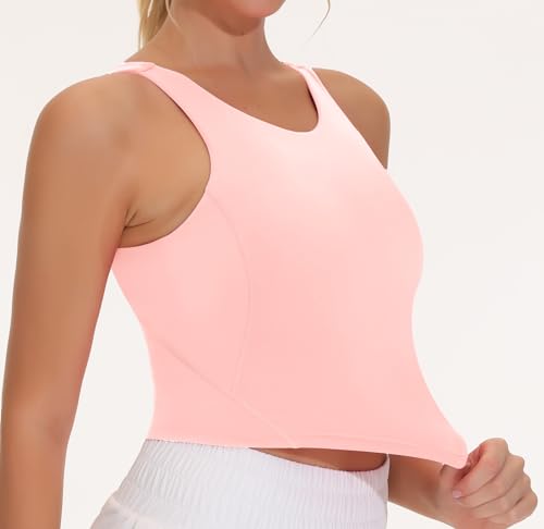 Image of THE GYM PEOPLE Women Sports Bra Sleeveless Padded Running Workout Tank Tops | U-Shaped Beauty Back, High-stretch fabric, Crop design, Sleeveless, Removable pads, Ideal for workout and daily wear