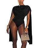 THLAI Sexy Jumpsuits for Women Cape Long Sleeve Bodysuit Top One Piece Club Night Out Outfits Bodycon Romper