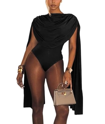 THLAI Sexy Jumpsuits for Women Cape Long Sleeve Bodysuit Top