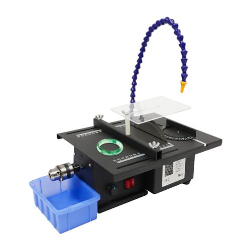 Mini Table Saw, Functional Mini Desktop Electric Saw with Adjustable Angle Ruler Adjustable Speed Water Drip Hose & Protective Guard Gem Jewelry Rock Polishing Tools for Cutting Grinding Polishing