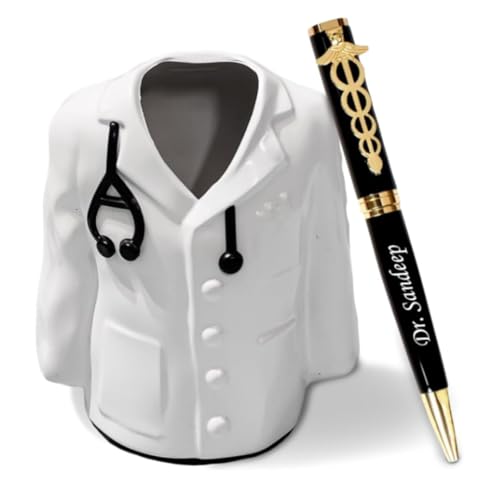 Image of ncgifts Personalized Doctor Coat Pen Stand � Engraved with Name | White | Gift for Doctors, Medical Students, Graduation & Special Occasions