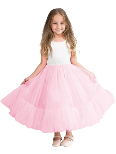 MCieloLuna Puffy Tulle Flower Girls Dresses Sleeveless First Communion Dress for Girl O-Neck Summer Party Princess Gown