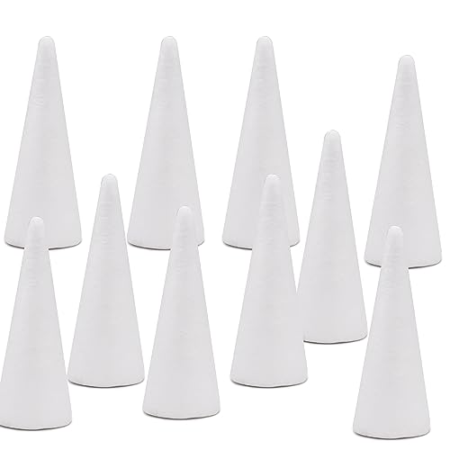 Crafare Foam Cones for Crafts Polystyrene Cone 2.3x6 Inch for Christmas Tree Project Wedding Holiday Centerpiece Arts Crafts Supplies and Floral Arrangement 10 Pack