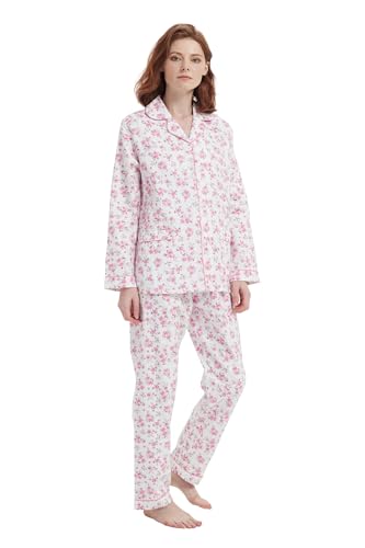 amaxer Women's Flannel Pajama Set 100% Cotton Pajamas For Women Long Sleeve Elastic Drawstring Pjs Button Warm Sleepwear2