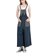 COWOKA Women's Loose Print Adjustable Straps Denim Baggy Bib Overalls Casual Wide Leg Jeans Jumps...