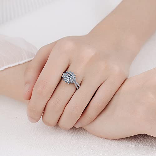 Bague femme 925 argent avec fleur moissanite 0.5ct anneau entrelacé chic