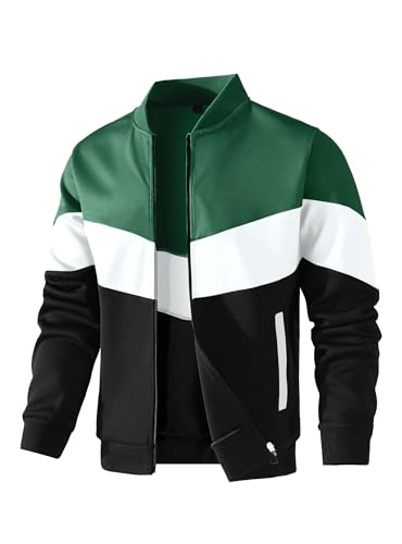Image of Men's Lightweight Varsity Jacket Casual Bomber Jacket Stylish Color Block Coat