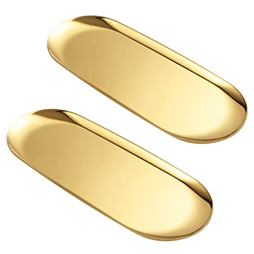 luvtree Set of 2 Golden Oval Stainless Steel Tray (30cm x 12cm) – Mini Coffee Table Tray for Jewelry, Cosmetic & Candle | Vacuum Coating – No Fading, No Discoloration