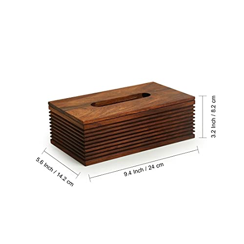 Image of ExclusiveLane 'Ripples of Wood' Handcrafted Wooden Napkin Holder for Dining Table & Tissue Paper Holder For Kitchen (Sheesham Wood) | Tissue Box Holder Tissue Paper Dispenser Napkin Stand Tissue Stand