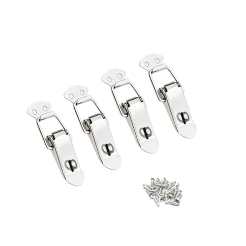 Latch, Stainless Steel Spring Loaded Toggle Latch,With locking hole, Silver Catch Hasp Clamp Clip Lock with for Cabinet, Wooden Case, Box (4 Pack)
