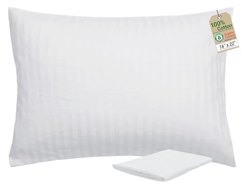 ZPECC Toddler Pillow with Organic Cotton Pillowcase - 16x22, White Stripe