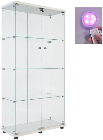 Glass Display Cabinet - Tall 4-Shelf Showcase for Collectibles and Curios, 64.56”(H) x 31.69”(L) x 14.37”(W)
