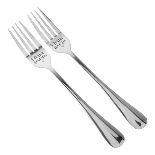 SOLUSTRE Cute Forks Set 2 Pcs Stainless Steel Lettering Forks for Lovers Dining Utensil