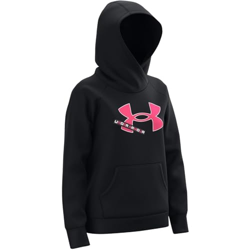 Under Armour Girls' Rival Fleece Logo Hoodie, Black (001)/Cerise, Youth Large