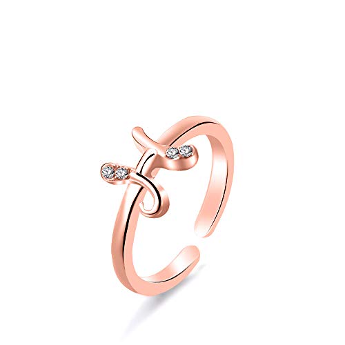 BELUCKIN Personalized Rose Gold Crystal Initial Letter Ring A-Z Stackable Ring Women Open Rings Bridesmaid Gifts (K)