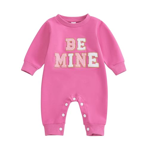 Muasaaluxi Newborn Baby Girl Valentine Outfit Be Mine Embroidery Romper One Piece Bodysuit Jumpsuit Spring Outfit 0-18M
