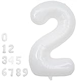 Amooy DiZi 42 Inch Big New White Number 2 Balloons For Birthdays DIY Giant Huge Balloon for Birthday...