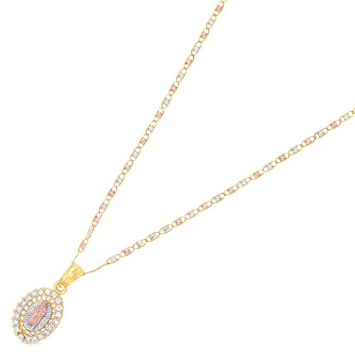 14K Yellow Gold Our Lady of Guadalupe Cubic Zirconia CZ Charm Pendant with 1.5mm Valentino Chain Necklace2