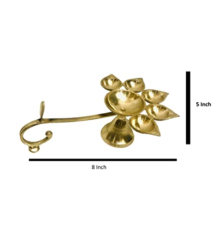 Gavya International Panch Diya Brass Jyot Diya Brass Aarti Deepam Navaratri Diya Navratri Pooja Jyot Deepak Pooja Dia Brass Diwali Diya Gift Items Size- 8 inch with Handle - Image 2
