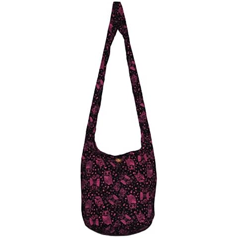 Bohemian Boho Hobo Hippie Shoulder Crossbody Bag Purse Handbag 33" (CuteOwlBlackBrightPink) Cover