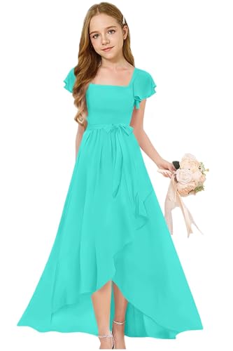 Short Sleeves Junior Bridesmaid Dresses for Wedding Chiffon Flower Girl Dress for Wedding Party Pageant Gown