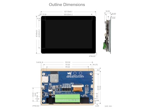 Écran tactile capacitif ESP32-S3 Waveshare 5 pouces haute résolution pour projets IoT