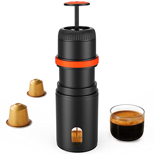 Portable Espresso Maker Hand Coffee Machine Compatible with Nespresso Capsule,Foldable Mini Outdoor Travel Espresso Coffee Maker for Camp Camping Hiking Business Trip Travel (NES)