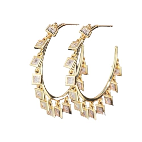 Créoles carrées zircon cubique multicolore or jaune pour femme