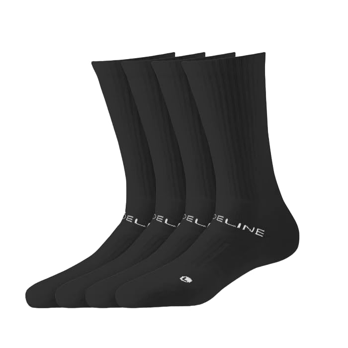 Combed Cotton Crew Socks 4-Pack for Men & Women – Cushioned Quad-Ply Arch Support, Compression Fit, Breathable